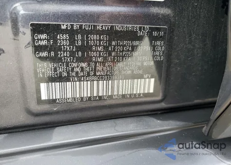 2011 Subaru Outback 2.5I Premium z USA, uszkodzony, nr VIN 4S4BRBCC2B3359380